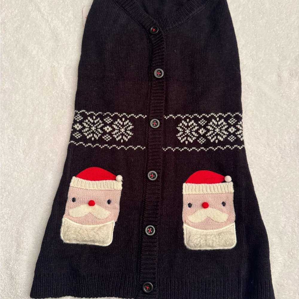 Dog Christmas Cardigan Sweater - Black with Faux Santa Pockets